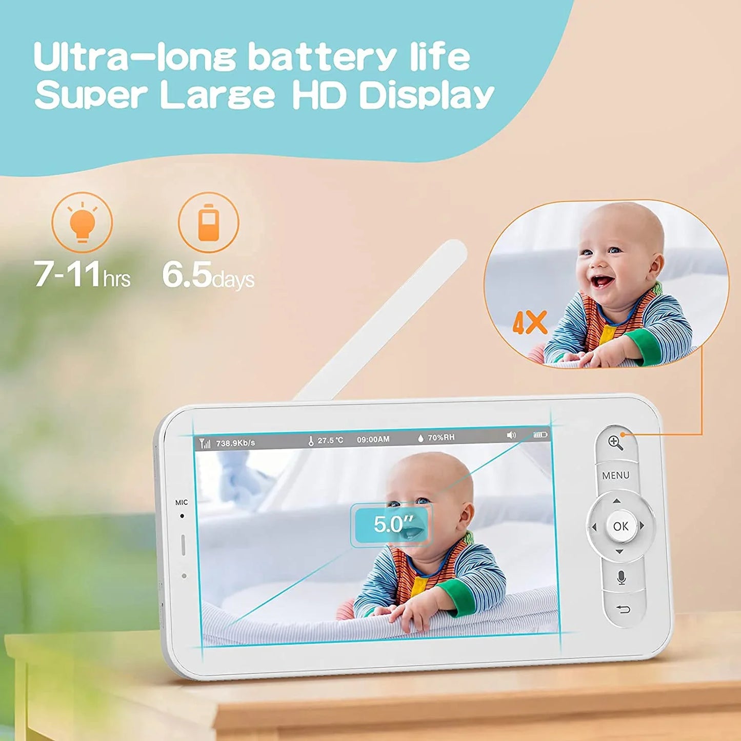 Baby Monitor Babyphone WIFI Wireless Video Baby Camera Bebe Nanny 5 Inch LCD Mobile Phone APP Control PTZ Lullabies for New Born