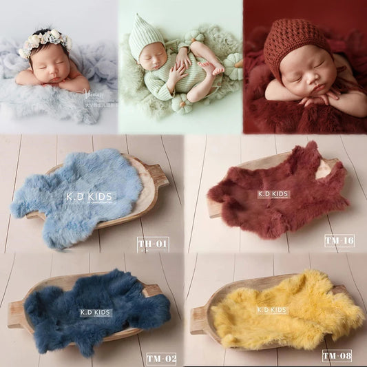 Newborn Photography Accessories Baby Blankets Natural Rabbit Fur Rug Infant Shoot Prop Soft Basket Filler Studio Photo Props