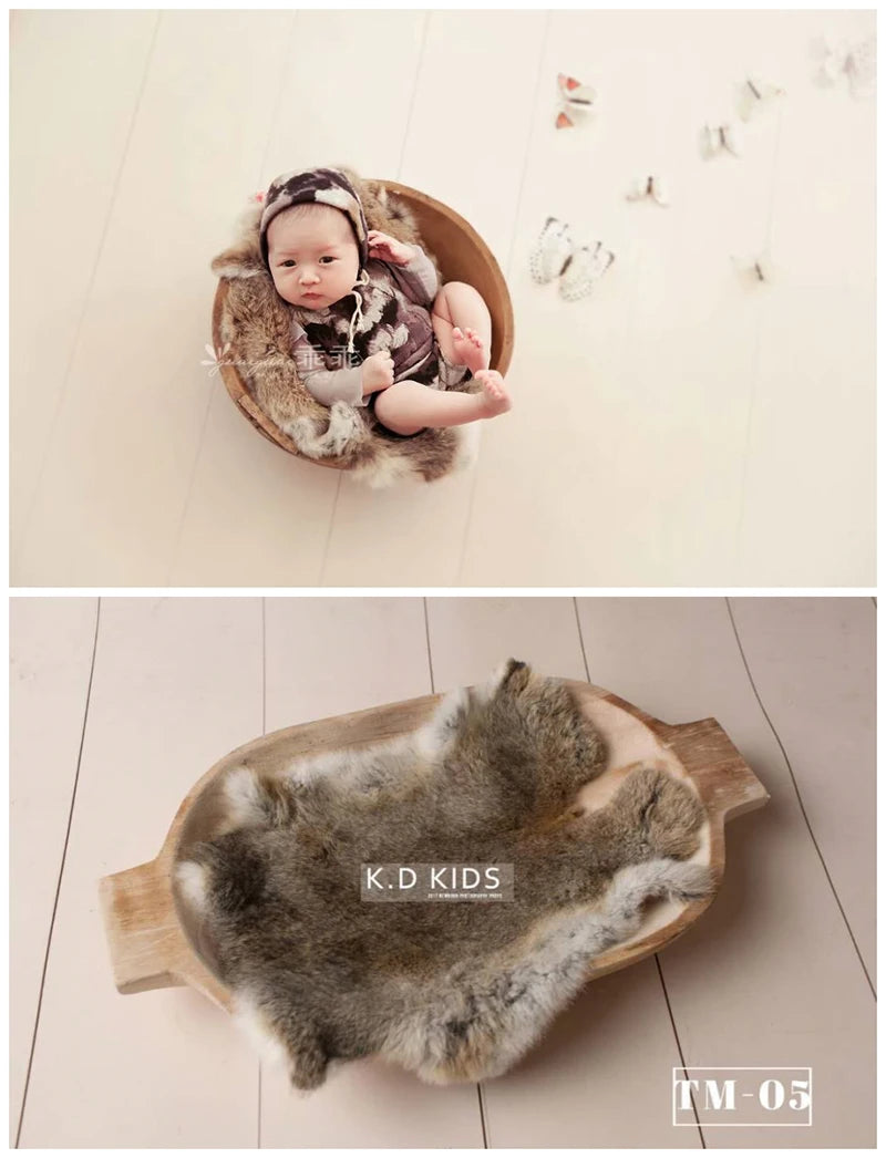 Newborn Photography Accessories Baby Blankets Natural Rabbit Fur Rug Infant Shoot Prop Soft Basket Filler Studio Photo Props