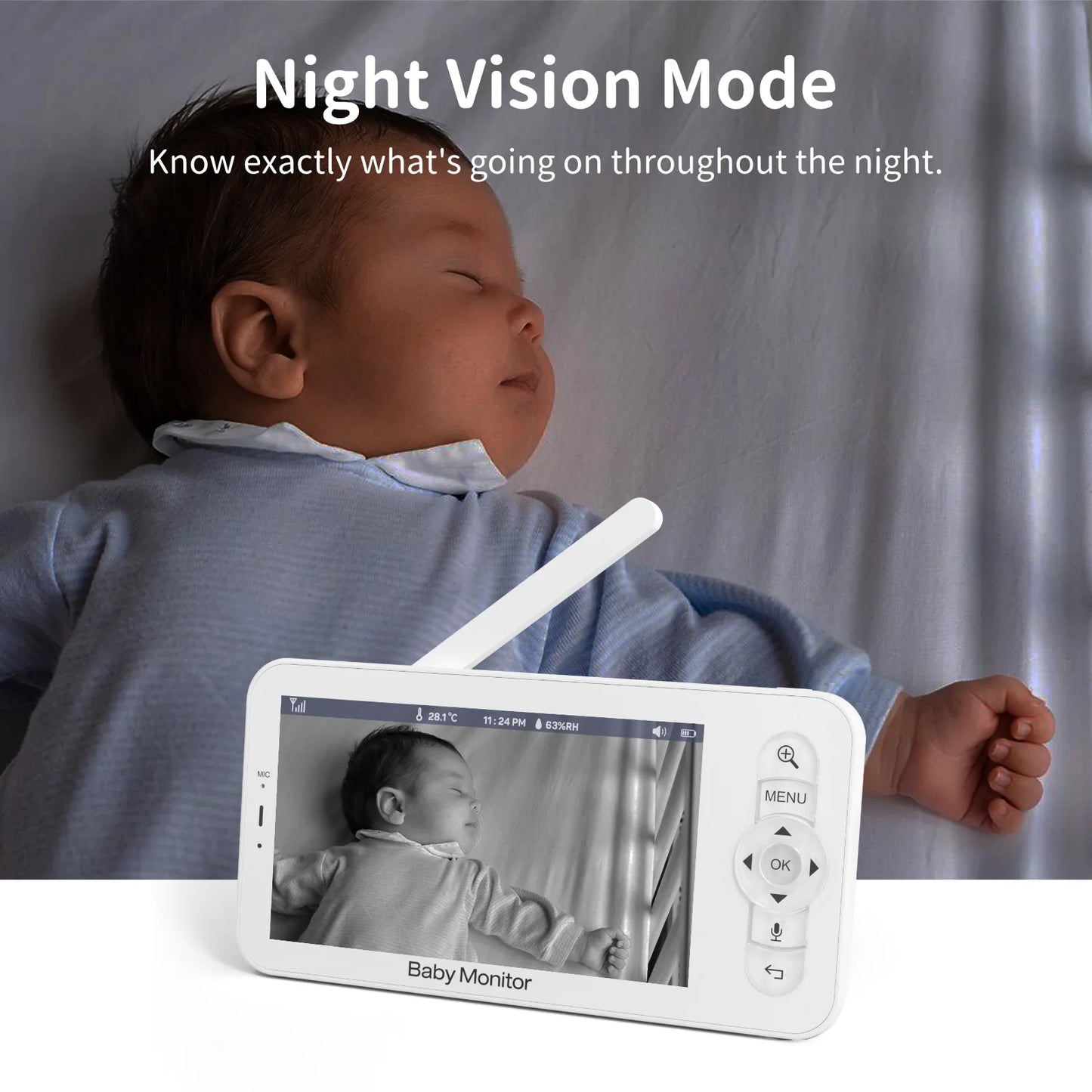 Babystar 5 Inch Wifi Baby Monitor HD LCD Babyphone Video Baby Camera Nanny Mobile Phone APP Control PTZ Lullabies For New Born