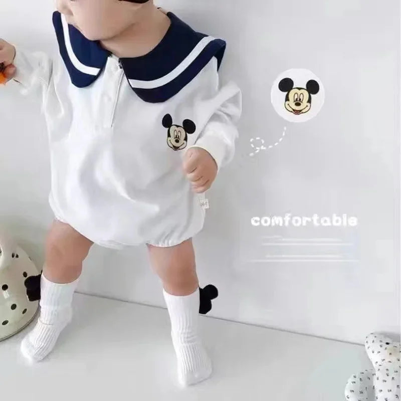 Spring Newborn Baby Rompers Socks Set Cartoon Mickey Mouse Donald Boy Girl Jumpsuit Infant Costumes Cotton Long Sleeve Bodysuits