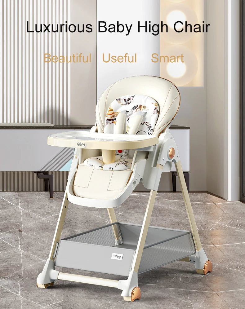 Luxury Baby High Chair with Removable Seat and Tray Adjustable Height Baby Feeding Chair Assembly-free dining chair