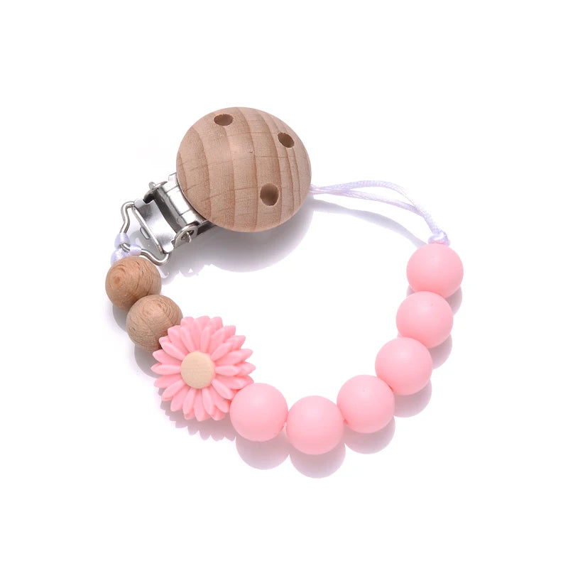 Handmade Wooden Baby Pacifier Clip Silicone Round Beaded Dummy Holder Strap For Appease Soother Chain Nursing Teether Toys Gifts