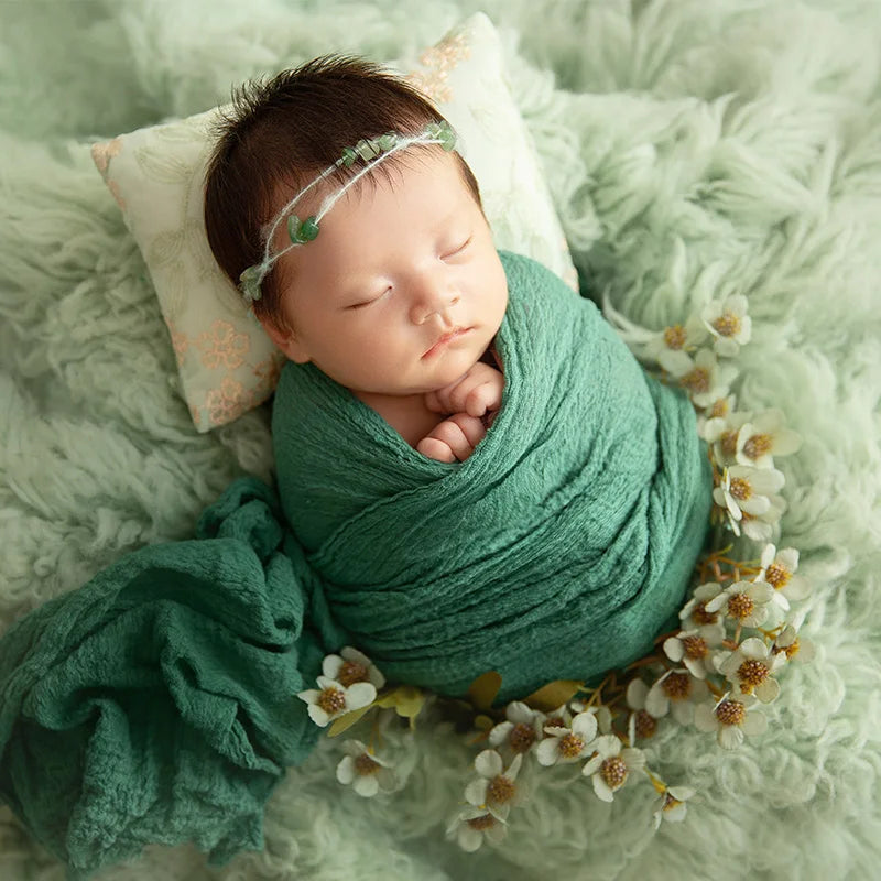 Newborn Photography Props Knitted Hat Swaddle Wrap Green Theme Set New Born Outfit Studio Baby Photoshoot Props Accessories