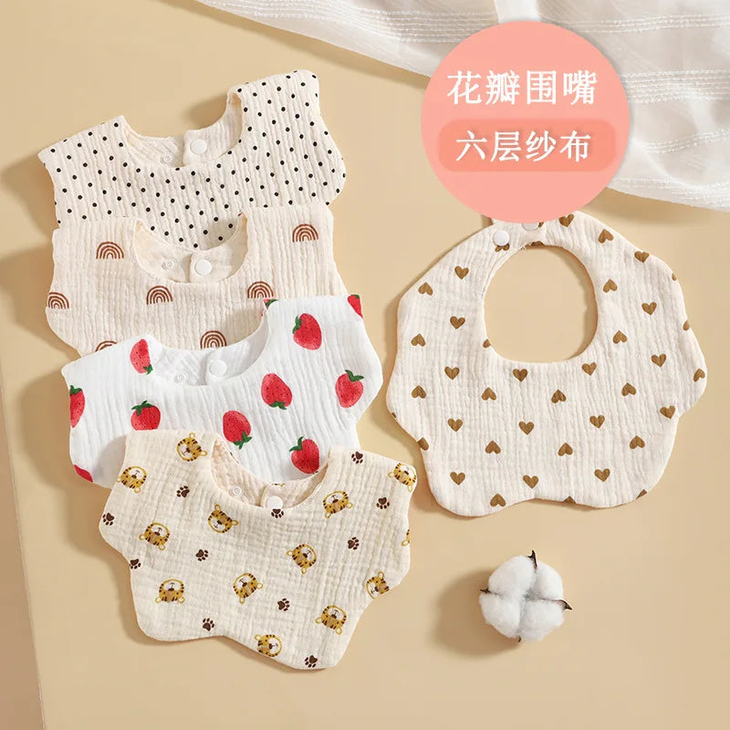 Korean Style Cotton Gauze Baby Feeding Bibs Summer Soft Petal Infants Print Saliva Towel Newborn Toddler Burp Cloth Kids Bib New