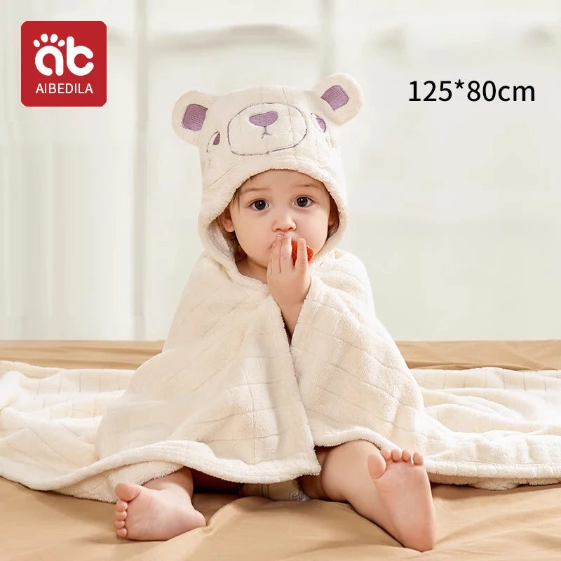 AIBEDILA Cute Animal Baby Bath Towel Cartoon Rabbit Dinosaur Infant Towels Blanket With Hood Newborn Bath Wipe Baby Beach Towels