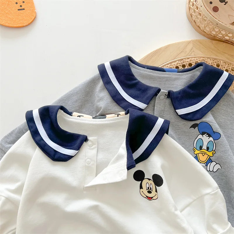 Spring Newborn Baby Rompers Socks Set Cartoon Mickey Mouse Donald Boy Girl Jumpsuit Infant Costumes Cotton Long Sleeve Bodysuits