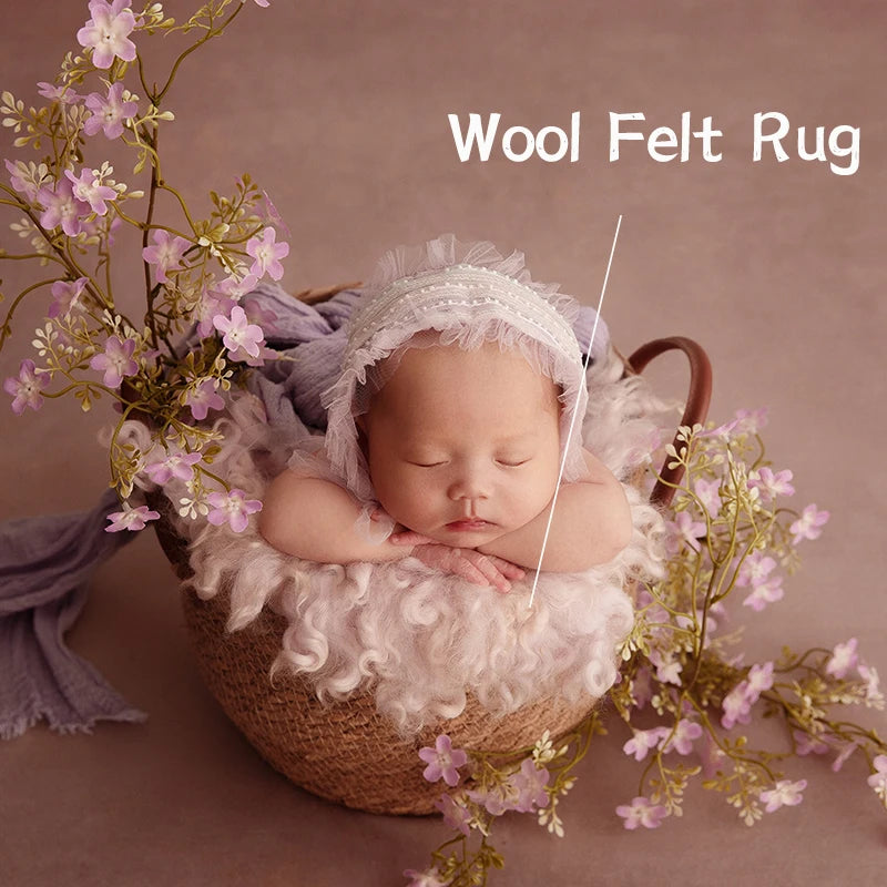 Newborn Photography Seersucker Wrap Soft Wool Felt Blanket Baby Photo Head Flower Prop Baby Posing Basket Filler Accessories