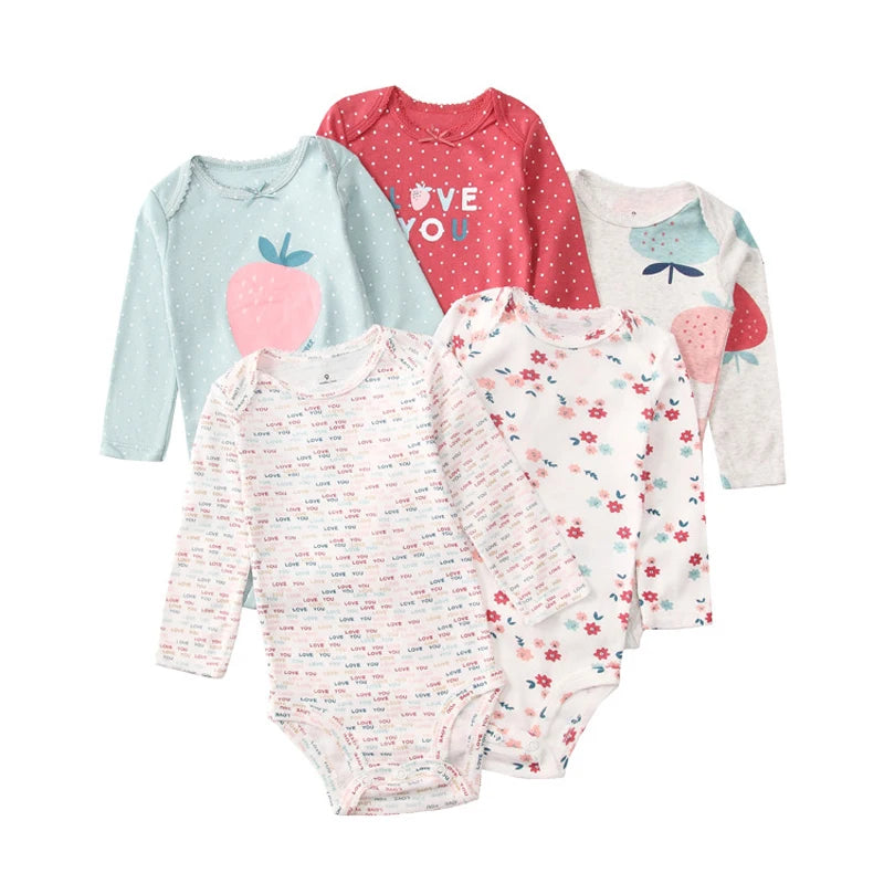 IYEAL Baby Boys Girls Bodysuits 5PCS/lot Long Sleeve 100% Cotton Babies Clothes 0-24 Months Newborn Body Bebe Jumpsuit Clothing