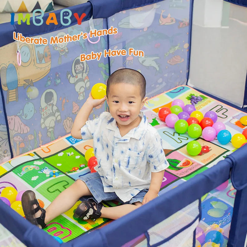 IMBABY Baby Playpens Cartoon Baby corral With Protective Angle Baby Playground Safety Activities for Baby Balls Pool Park