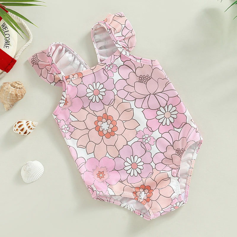 Yiiciovy Baby Kid Girls Bodysuit Swimsuit Casual Sleeveless Off Shoulder Floral Print Summer Beach Bathing Suit Swimwear 2023