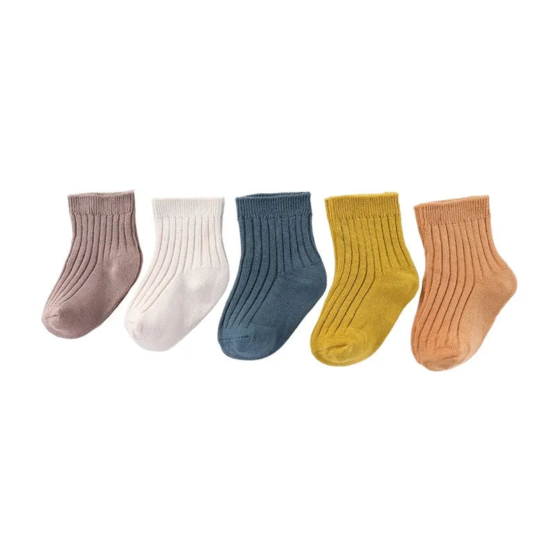 Unisex Non-Slip Socks 5 Pairs 100% Cotton Elasticity 0-5T Solid Color Newborn Baby Girl Boy Socks Sets Infant Accessories