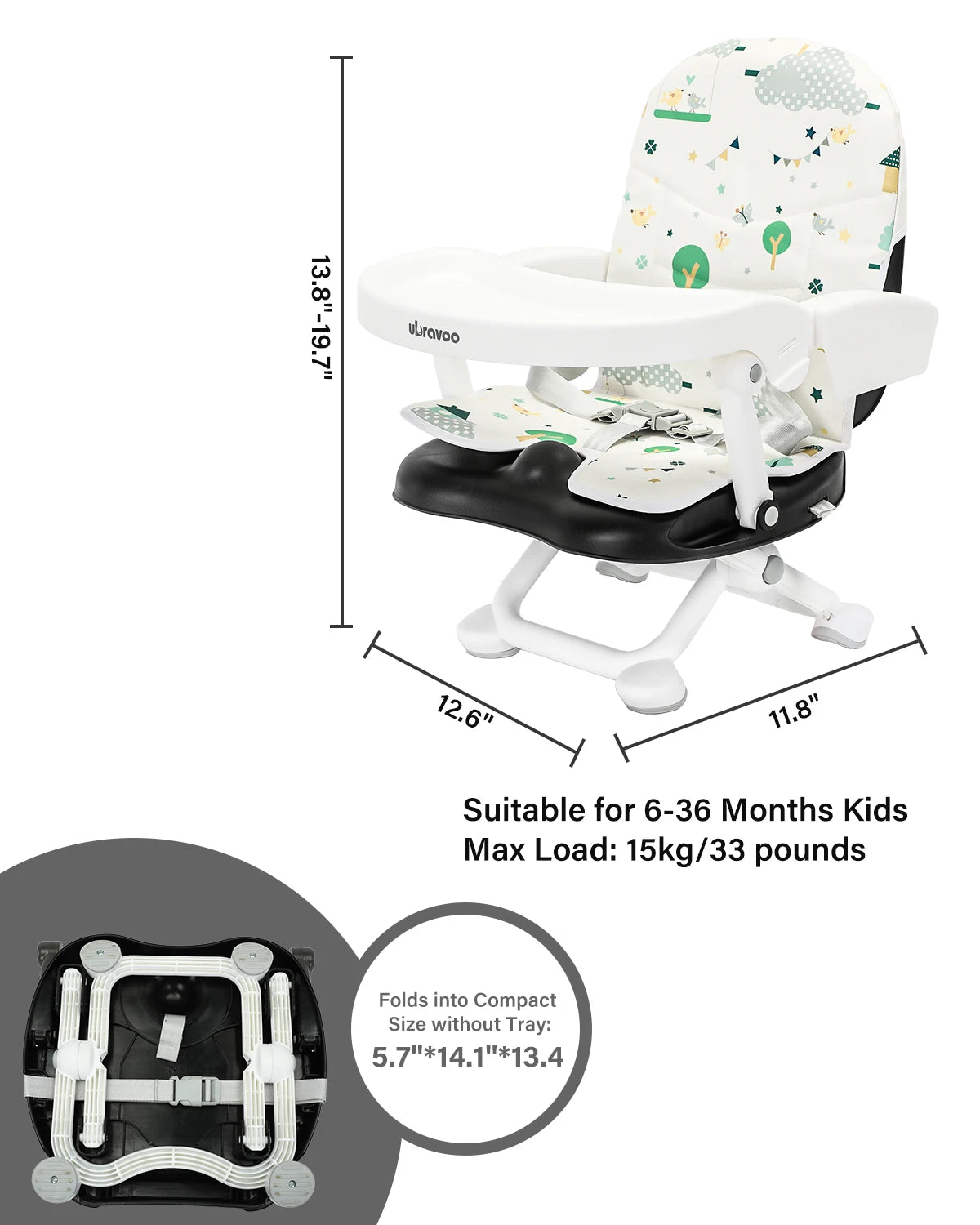 UBRAVOO Portable High Chair 6 Months Plus, Lightweight Easy Clean Folding Booster Chair for Babies Toddlers, ACE1013