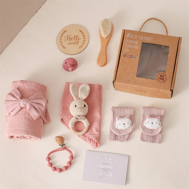 Baby Towel Newborn Accessories Photography Props Keepsakes Memories Milestone Cards Baby Birth Monthly Bath Rattle Toy Set Gifts