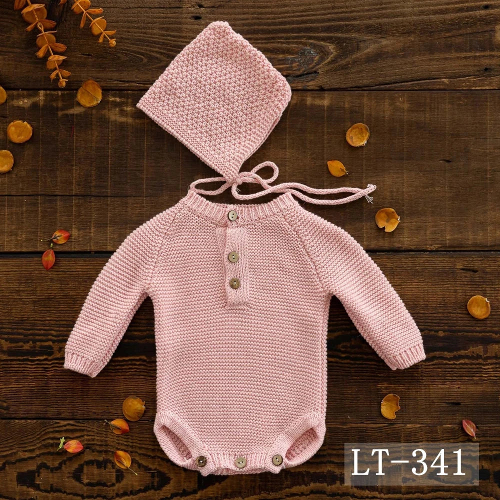 Newborn Photography Clothing Knitted Baby Costume Infant Hat Long Sleeve Romper 2Pcs/Set Studio Baby Photo Props Accessories