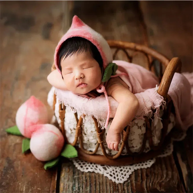 Newborn Photography Props Baby Round Rattan Woven Basket Baby Photo Pose Props Infant Photo Artwork Decor Backdrop Accessories