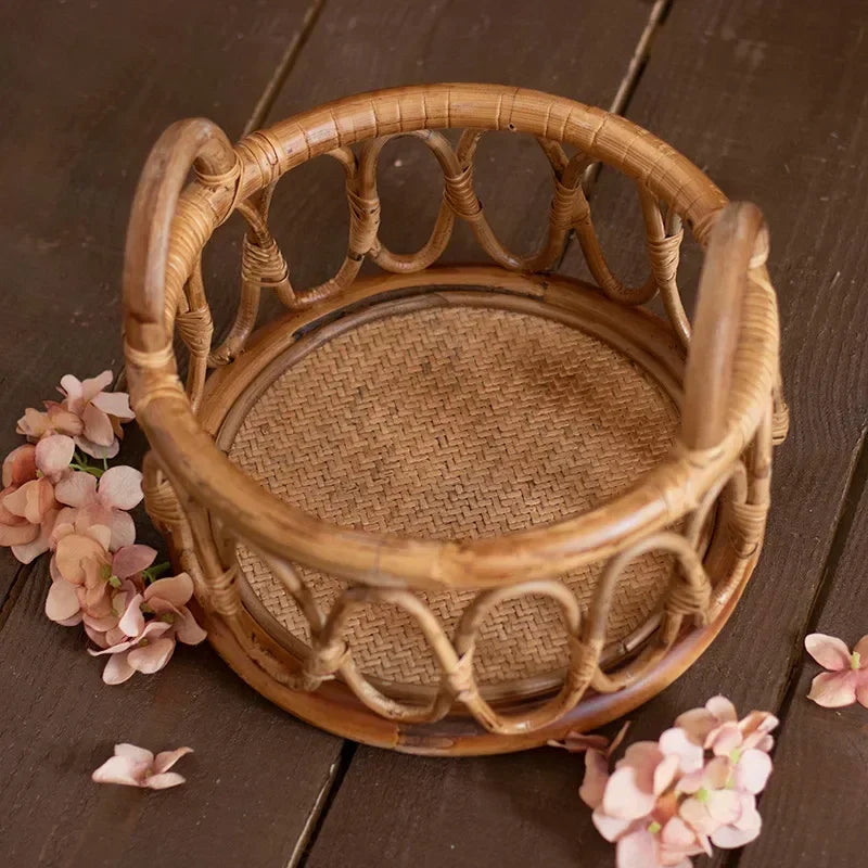 Newborn Photography Props Baby Round Rattan Woven Basket Baby Photo Pose Props Infant Photo Artwork Decor Backdrop Accessories