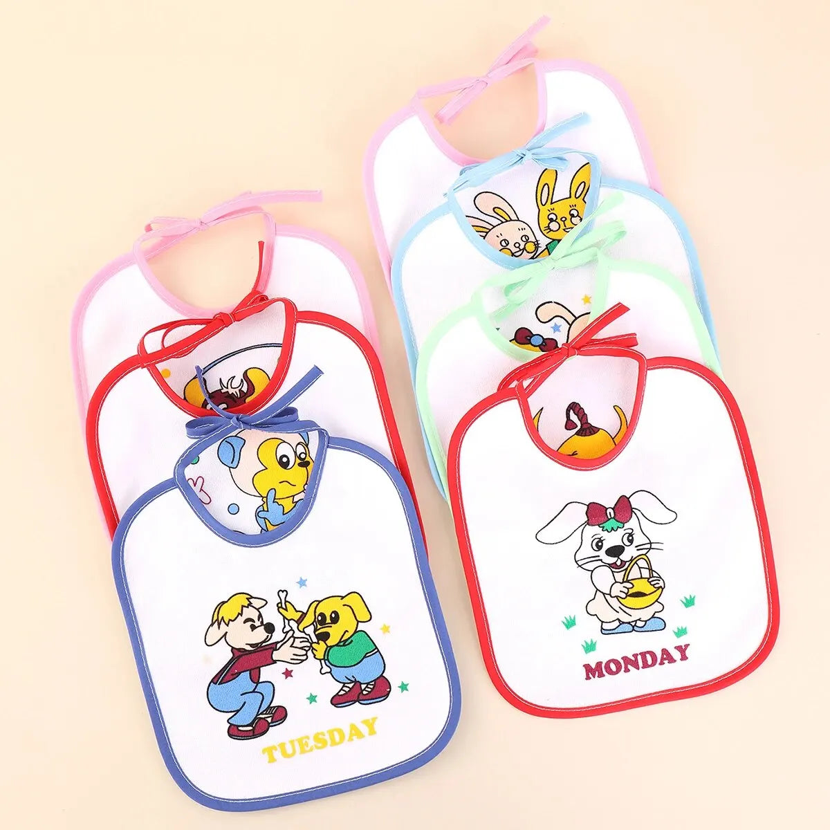 7pcs Weekly Without Repeating Baby Bibs U Shaped Newborn Infants Waterproof Printing Burp Cloths Saliva Towel for Baby