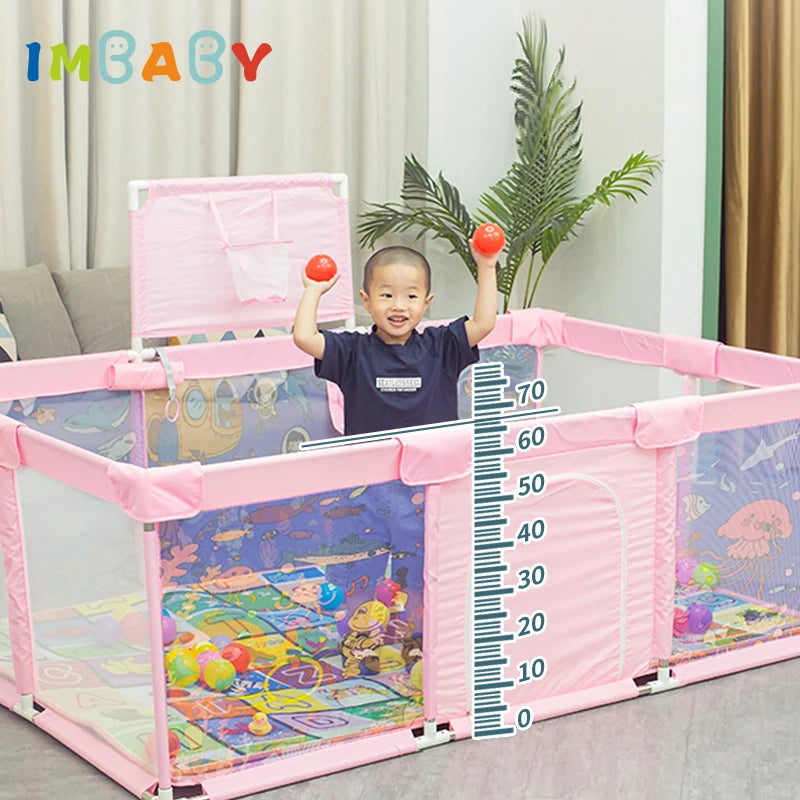 IMBABY Baby Playpens Cartoon Baby corral With Protective Angle Baby Playground Safety Activities for Baby Balls Pool Park