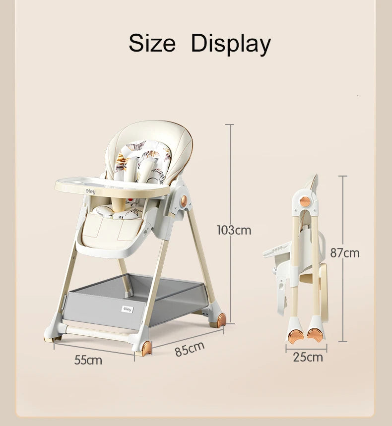 Luxury Baby High Chair with Removable Seat and Tray Adjustable Height Baby Feeding Chair Assembly-free dining chair