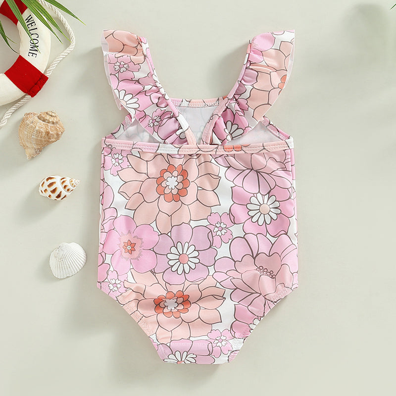 Yiiciovy Baby Kid Girls Bodysuit Swimsuit Casual Sleeveless Off Shoulder Floral Print Summer Beach Bathing Suit Swimwear 2023