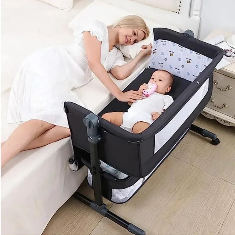 Nursery Bed with Mosquito Net Large Storage Bag Changing Bed Height Adjustable Travel Portable Crib Newborn Baby Boys & Girls