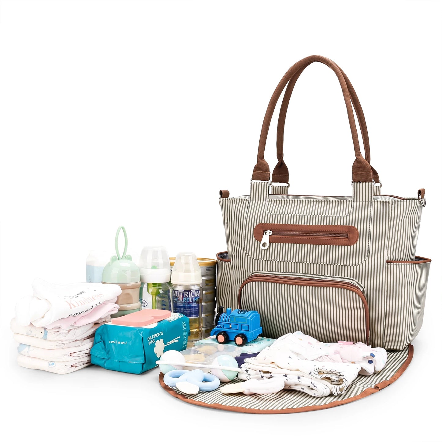 Diaper Bag 7 pieces set nappy tote bag large capacity for baby mom dad Travel Bag Newborn Nappy Bag with Changing Pad