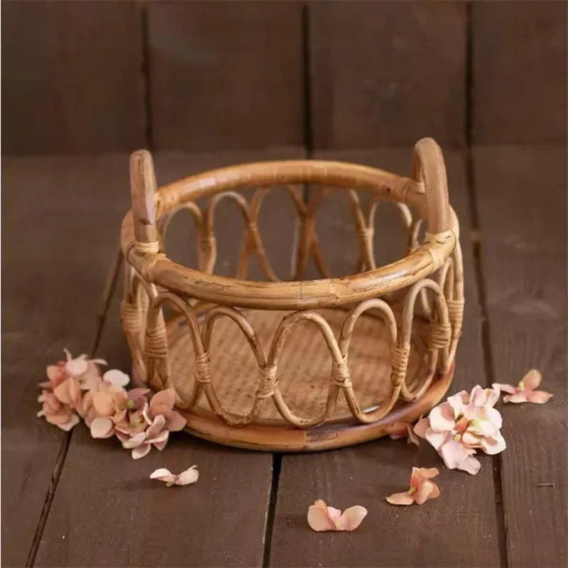 Newborn Photography Props Baby Round Rattan Woven Basket Baby Photo Pose Props Infant Photo Artwork Decor Backdrop Accessories