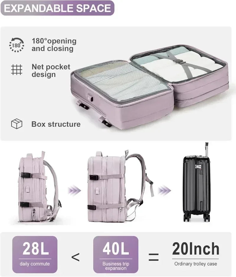 40L Large Capacity Travel Backpack 5-piece Set Expandable Large Luggage Backpack Multifunctional Waterproof Travel Bag