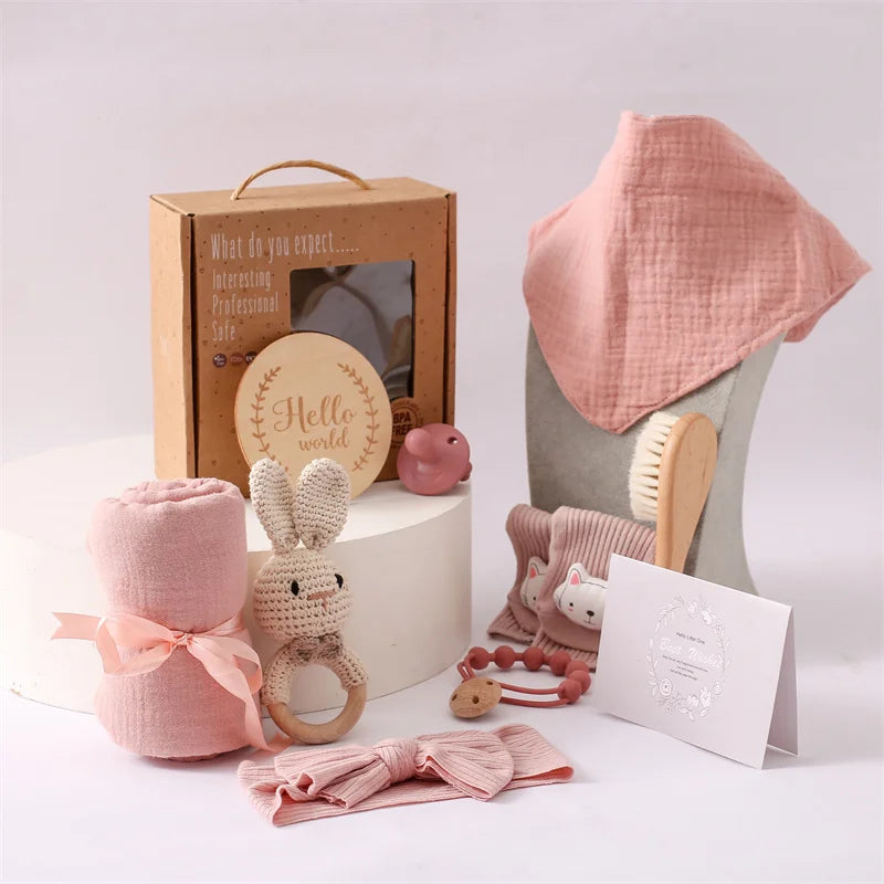 Baby Towel Newborn Accessories Photography Props Keepsakes Memories Milestone Cards Baby Birth Monthly Bath Rattle Toy Set Gifts