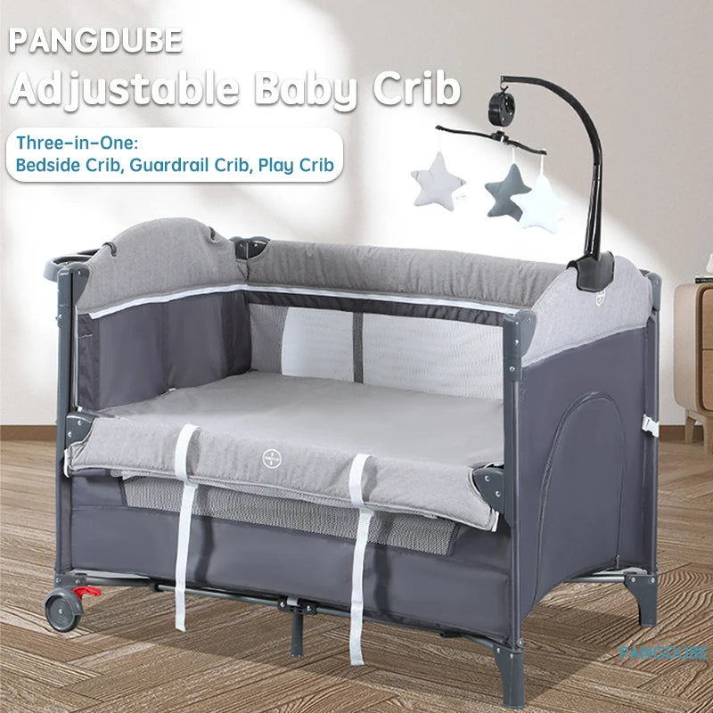 PANGDUBE Multifunctional Baby Crib 0 to 3 Years Old Newborn  Baby Bed 104*76cm Cribs with Changing Table,Playpen,Co-sleeping Bed