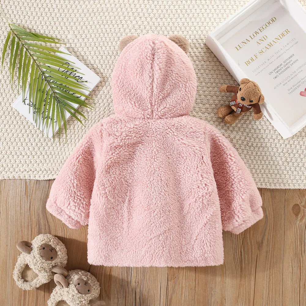 Winter Cute Baby Coat Children'S Artificial Fur Wool Hooded Cartoon Clothing Children'S Warm Solid Color Teddy Bear Sweater