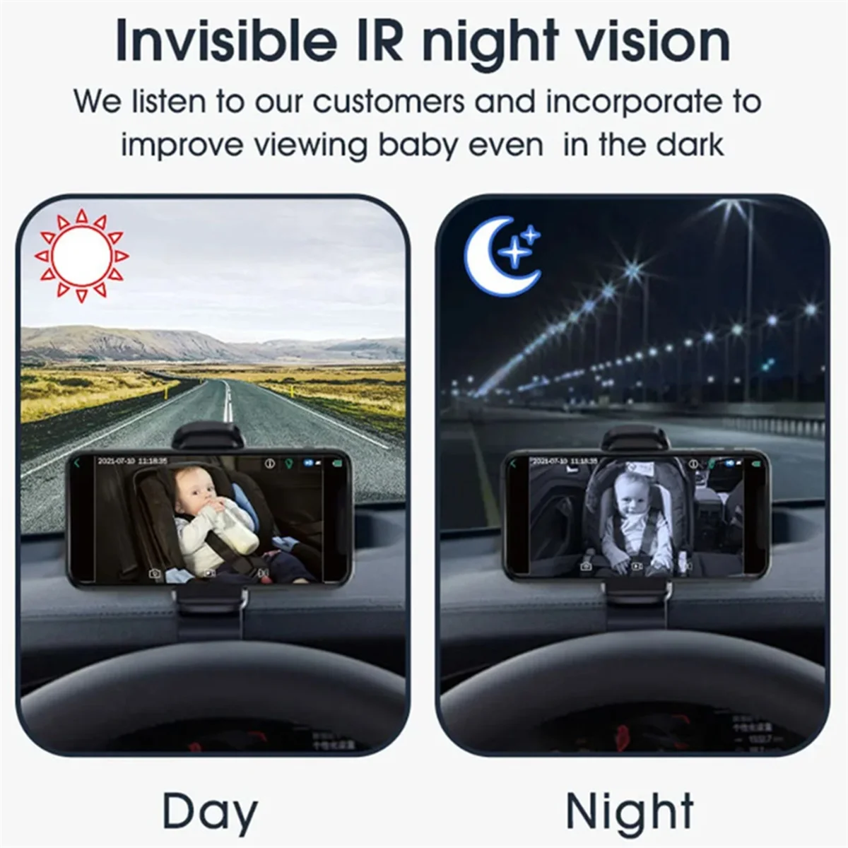 WiFi Stroller Monitor Baby Back Seat Wireless Monitoring Camera 360° Rotating Night Vision USB Stroller Mirror Camera