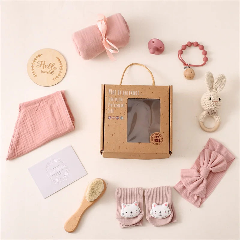 Baby Towel Newborn Accessories Photography Props Keepsakes Memories Milestone Cards Baby Birth Monthly Bath Rattle Toy Set Gifts