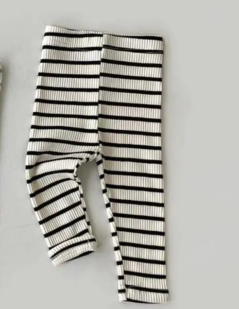 Baby Simple Solid Leggings Girls All-match Striped Skinny Pants Kids Cotton Elasticity Slim Pants Newborn Boy Stretch Trousers