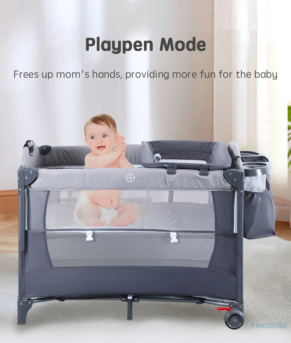 PANGDUBE Multifunctional Baby Crib 0 to 3 Years Old Newborn  Baby Bed 104*76cm Cribs with Changing Table,Playpen,Co-sleeping Bed