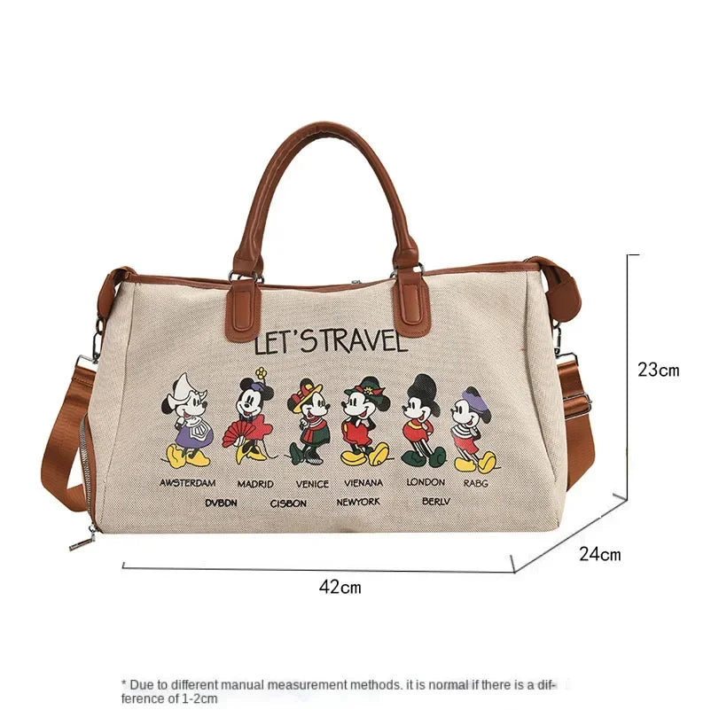 Disney Luxury Brand Travel Bag Mickey Cartoon Luggage Canvas Bag Mommy Bag Large Capacity Handbag Ladies Storage Bag Suitcase