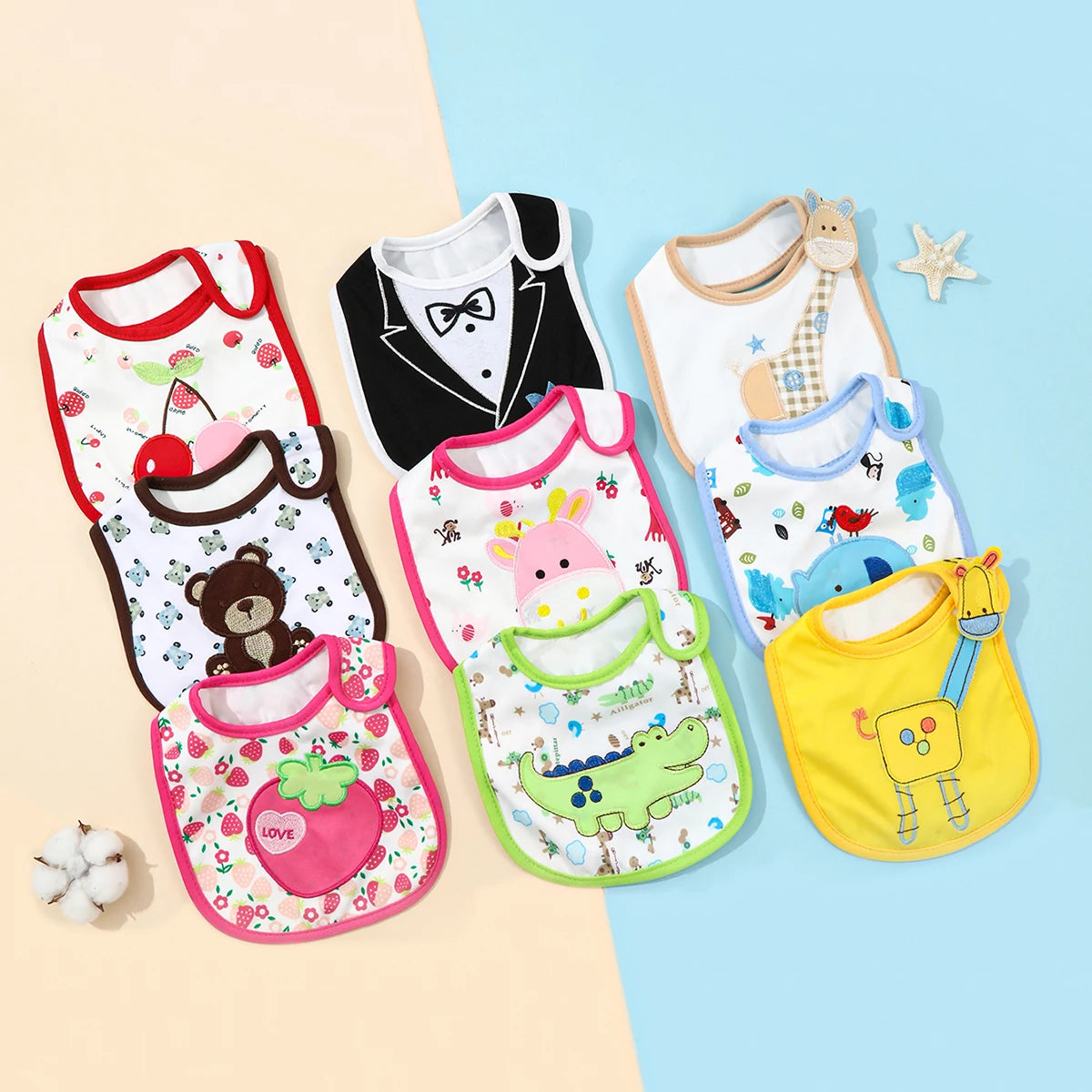 Random 5pcs/set Baby Girl Boy Feeding Bibs Waterproof Apron Cartoon Towel Kids Toddler Dinner Burp Cloths