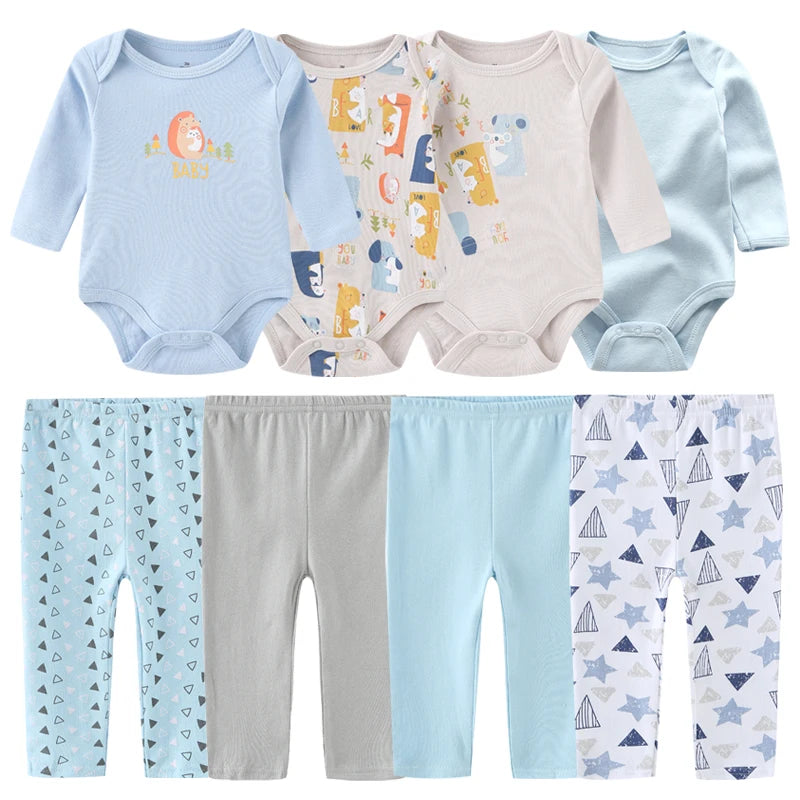 8Pieces Cotton Baby Girl Clothes Bodysuits+Pants Sets New Born Baby Boy Clothes Autumn Winter Long Sleeve Cartoon Print Bebes