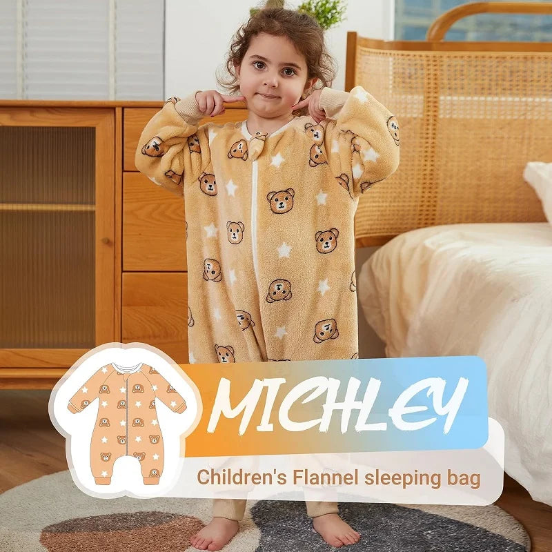 MICHLEY Baby Sleeping Bag Flannel Children Pajamas Warm Winter Clothes Toddler Sack Sleepsack Bedding For Girls Boys Kids 1-6T