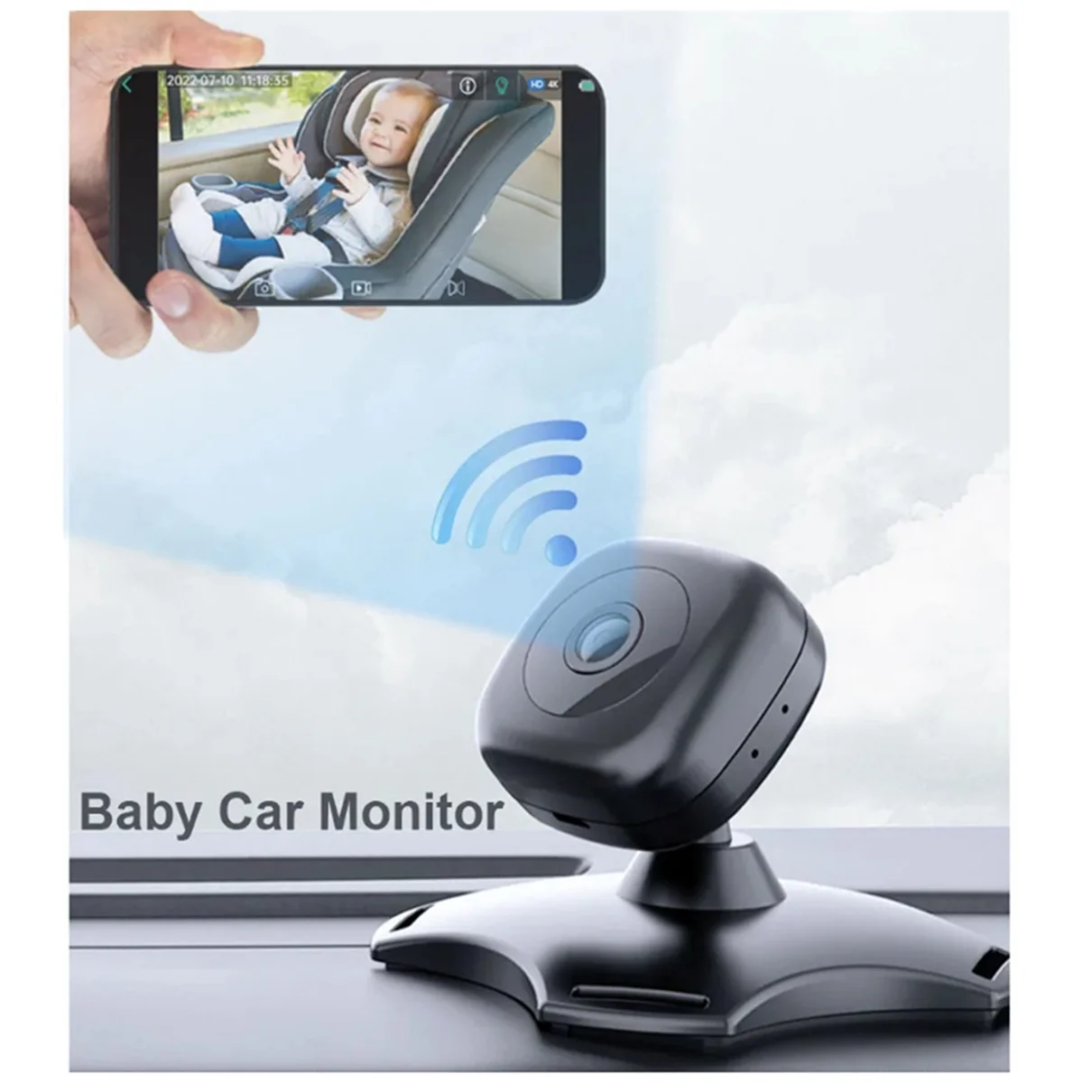 WiFi Stroller Monitor Baby Back Seat Wireless Monitoring Camera 360° Rotating Night Vision USB Stroller Mirror Camera