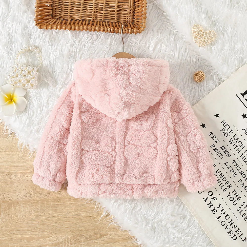 (6 Months -3 Years Old) New Pink Hooded Baby Girl Long Sleeved Coat, Windproof And Warm Children'S Clothing For Spring And Autum