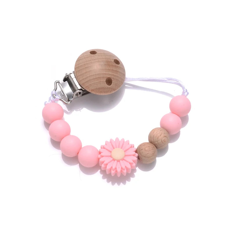 Handmade Wooden Baby Pacifier Clip Silicone Round Beaded Dummy Holder Strap For Appease Soother Chain Nursing Teether Toys Gifts