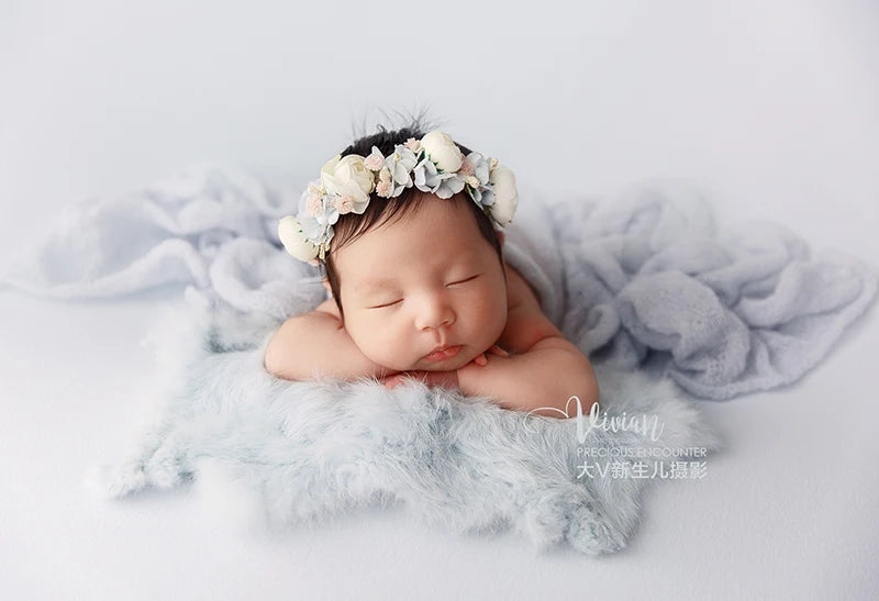 Newborn Photography Accessories Baby Blankets Natural Rabbit Fur Rug Infant Shoot Prop Soft Basket Filler Studio Photo Props