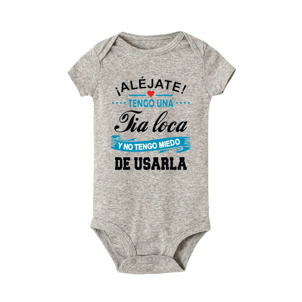 Stay Away I Have A Crazy Aunt I'm Not Afraid To Use Her Baby Romper Funny Infant Bodysuit Newborn Short Sleeve Jumpsuit Outfits