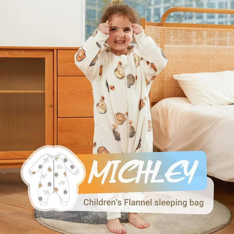 MICHLEY Baby Sleeping Bag Flannel Children Pajamas Warm Winter Clothes Toddler Sack Sleepsack Bedding For Girls Boys Kids 1-6T