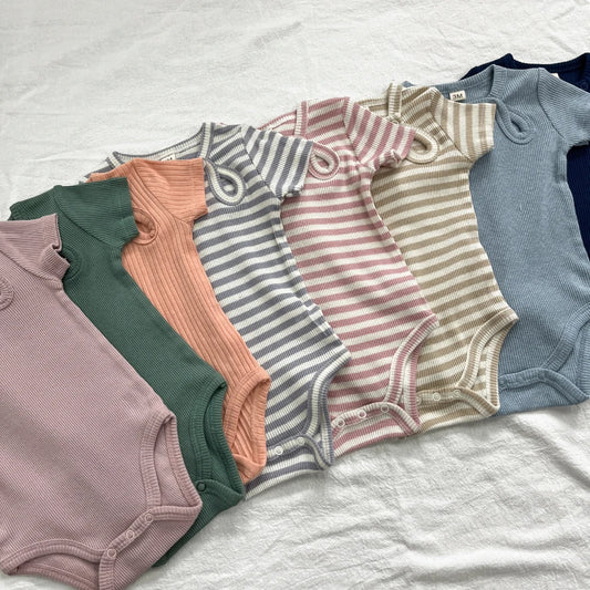 Newborns Onesies Summer Baby Bodysuits Round Necks Solid Color Tights Comfortable Cute Romper Clothing 3-12M