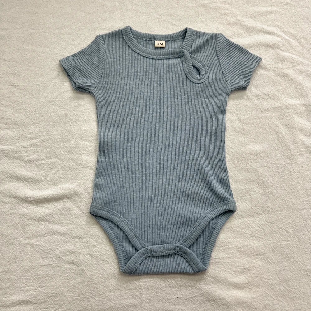 Newborns Onesies Summer Baby Bodysuits Round Necks Solid Color Tights Comfortable Cute Romper Clothing 3-12M