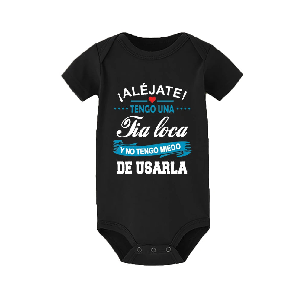 Stay Away I Have A Crazy Aunt I'm Not Afraid To Use Her Baby Romper Funny Infant Bodysuit Newborn Short Sleeve Jumpsuit Outfits