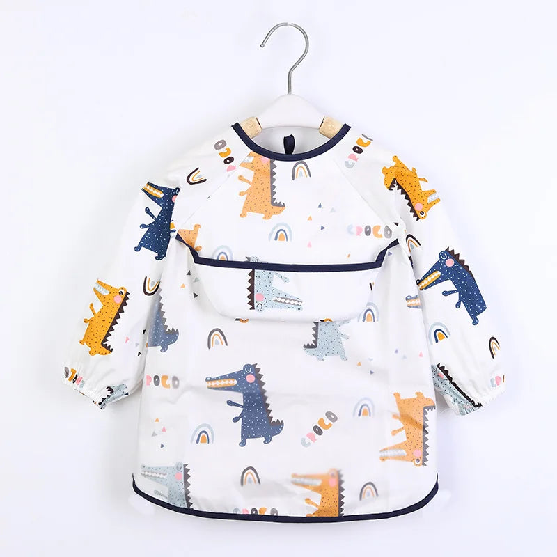 Baby Bibs Unisex Boys Girls Cartoon Pattern Burp Cloths Long Sleeve Water Proof Bibs Feeding Apron Art Painting Graffiti Smock